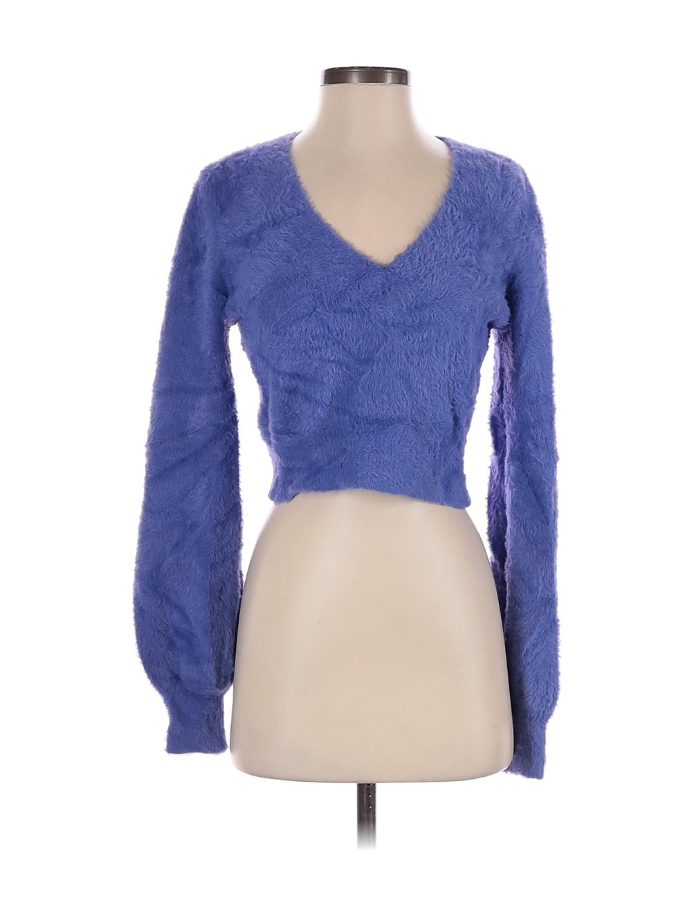 Aritzia Fuzzy V-Neck Kitten Sweater in Peri Purple